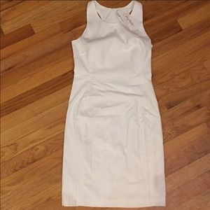 NWT Amy Matto NYC White Cotton Stretch Textured Sheath Dress, 6